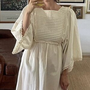 Vintage 1970s Cream Off White Cotton Maxi Dress Size 0/XS